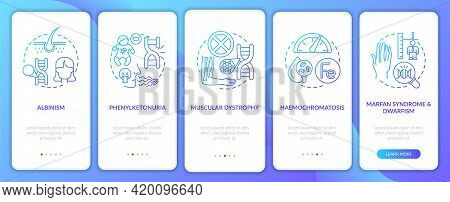 Most Common Genetic Disorders Navy Onboarding Mobile App Page Screen With Concepts. Illness Walkthro