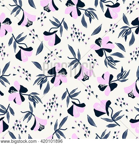 Alstroemeria(peruvian Lily) Illustration Motif Floral Seamless Repeat Pattern