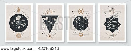 Abstract Contemporary Art With Celestial Geometry Shapes. Esoteric Mystical Celestial Botanical Sacr
