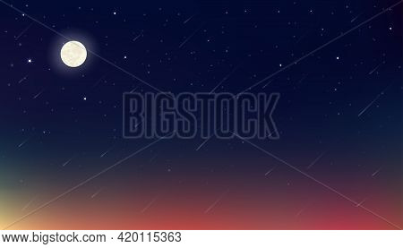 Ramadan Kareem Card Design Background In Dramatic Night With Crescent Moon,star With Blue, Purple An