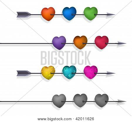 isolierte 3d Herzen und Pfeile legen