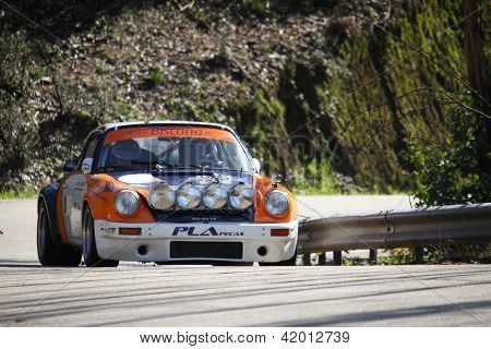 Leiria, Portogallo - 2 febbraio: Valter Gomes unità A Porsche 911 durante il 2013 amatoriale Rally d'inverno, mi