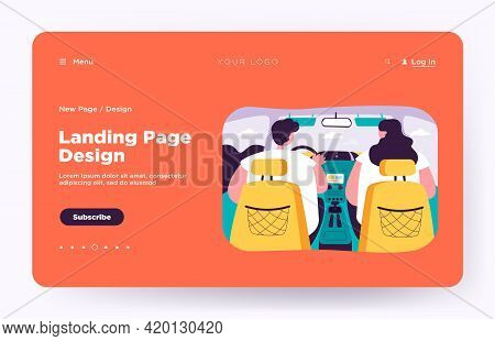Back View Of Couple Inside Car Isolated Flat Vector Illustration. View From Backseat. Cartoon Driver