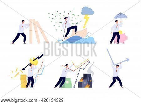 Financial Crisis. Economic Trend, Risk Money Decline Or Bankruptcy. Businessman Lost Finance, Failur
