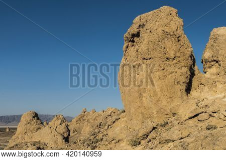 Trona Pinnacles are nerarly 500 tufa spires hiddeen in California Desert National Conservation Area, not far from the Death Valley National Park, California, USA. 