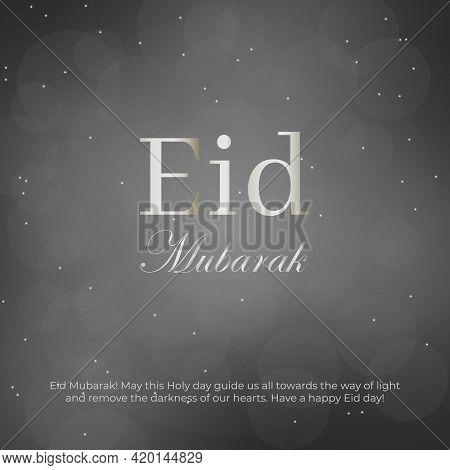 Eid Mubarak Beautiful Silver Design. Greeting Card With Shiny Text And Night Background. Stock Vecto