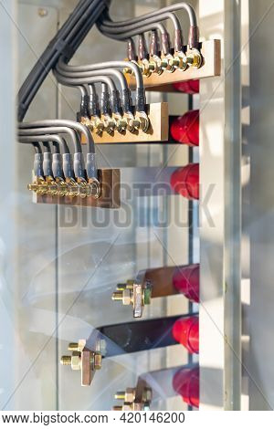 Wire Cable Assemble Or Connect With Copper Busbar In Electrical Power Cabinet For Supply Electric Hi
