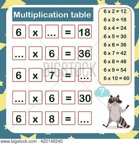 Vector Illustration Of The Multiplication Table By 6 With A Task To Consolidate The Knowledge Of Mul