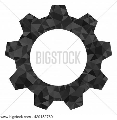 Triangle Gearwheel Polygonal Icon Illustration. Gearwheel Lowpoly Icon Is Filled With Triangles. Fla