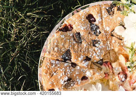 Berry Pie. Pie With Berries On A Grass Background. Picnic. Spring