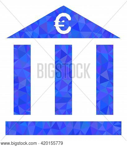 Triangle Euro Bank Building Polygonal Symbol Illustration. Euro Bank Building Lowpoly Icon Is Filled
