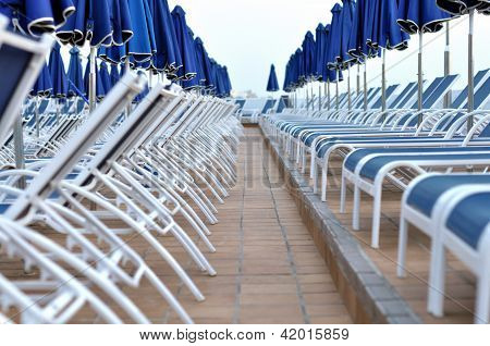 Blue sunbeds
