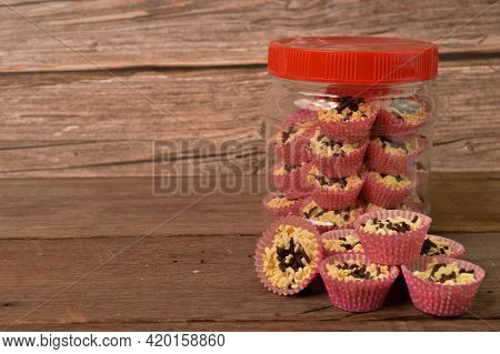 Malaysian Traditional Homemade Cookies Called As Kuih Sarang Semut Served Durig Eid Fitri