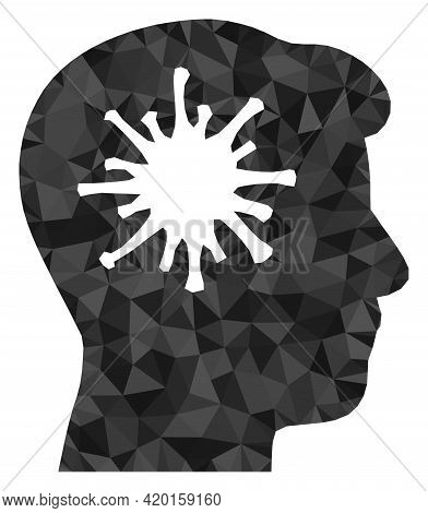 Triangle Coronavirus Brain Polygonal Icon Illustration. Coronavirus Brain Lowpoly Icon Is Filled Wit