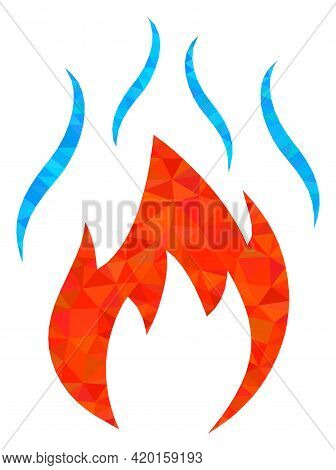Triangle Fire With Smoke Polygonal Icon Illustration. Fire With Smoke Lowpoly Icon Is Filled With Tr