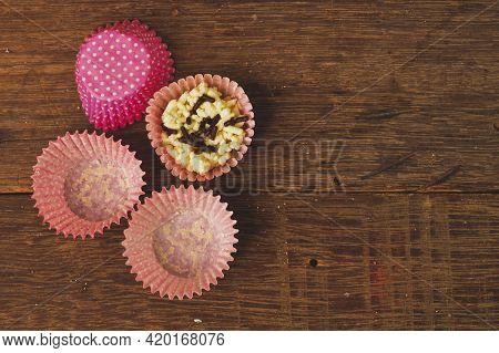 Malaysian Traditional Homemade Cookie Called As Kuih Sarang Semut On Wooden Table.