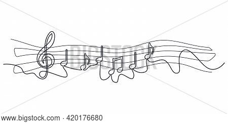 Self Drawing Musical Notes One Line. Simple Black Musical Symbolsof Single Continuous Drawing On Whi
