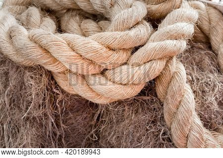 Rope Made Of Natural Coarse Sisal Fiber Obtained From The Leaves Of The Agava Sisolana Plant From Th