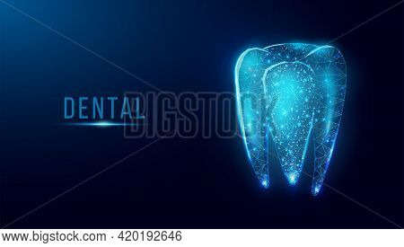 Tooth. Abstract Wireframe Low Poly Style Banner.