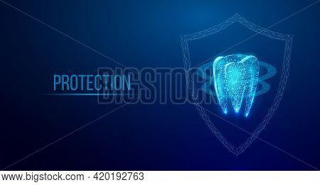 Tooth. Abstract Wireframe Low Poly Style Banner.