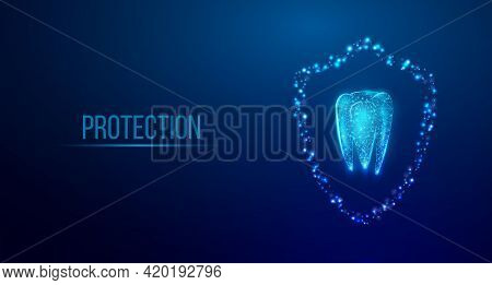 Tooth. Abstract Wireframe Low Poly Style Banner.