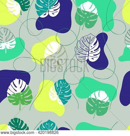 Seamless Vector Texture. Tropical Pattern With Colorful Plants And Leaves.