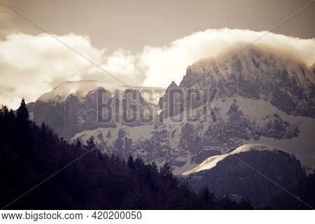 Peaks in the Pyrenees, Hecho Valley, Huesca Province, Aragon in Spain.