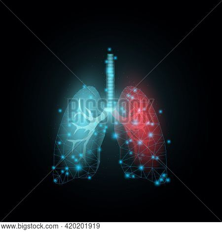 Lungs. World Asthma Day Concept. Banner Template With Glowing Low Poly. Futuristic Modern Abstract. 