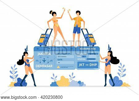 Woman Wearing A Bunny Suit And Holding A Tropical Island Vacation Ticket Gift. Couple Wins Vacation 