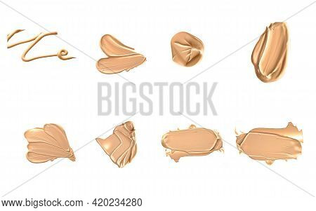 Beige Beauty Cosmetic Texture Isolated On White Background, Smudged Makeup Emulsion Cream Smear Or F