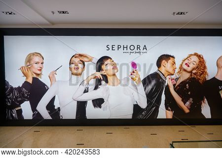KUALA LUMPUR, MALAYSIA - JANUARY 18, 2020: Sephora ad as seen in Fahrenheit 88 shopping mall in Kuala Lumpur.