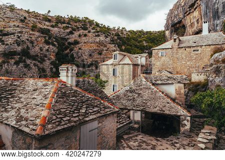 Stone Houses Of Pustinja Blaca Hermitage, Monastery On The Brac Island, Croatia.