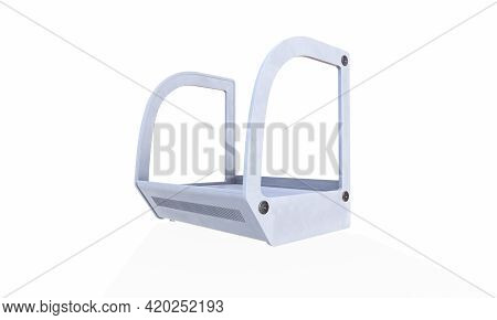 Showcase For Products, Goods, Medical Laboratories. Empty Glass Exhibition Stand, Platform In Neon L