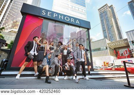 KUALA LUMPUR, MALAYSIA - JANUARY 18, 2020: models posing for photographer on Sephora grand opening day at Fahrenheit 88 shopping mall in Kuala Lumpur.