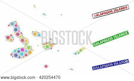 Vector Contagious Collage Galapagos Islands Map, And Grunge Galapagos Islands Seal Stamps. Vector Co