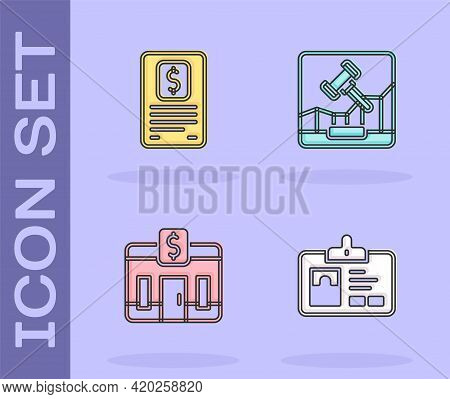 Set Identification Badge, Business Finance Report, Bank Building And Online Internet Auction Icon. V