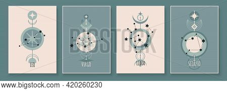 Abstract Art With Zodiac Celestial Sign And Constellation. Virgin, Lion, Scorpion, Balance. Wall Art