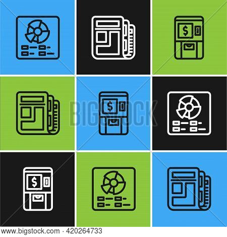 Set Line Pie Chart Infographic, Atm And Money And Stock Market News Icon. Vector