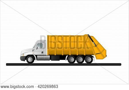 Garbage Collection Vehicle With Rear Loading. Collection And Transportation Of Solid Municipal Waste