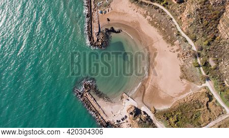 Aerial Top Down View Of Beautiful Bay.  Bolata Beach On Black Sea, Bulgaria. Famous Bay Near Cape Ka