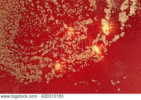 Abstract Gold And Red Marble Texture With Sparkles. Vector Background