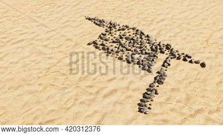 Concept conceptual stones on beach sand handmade symbol shape, golden sandy background, a graduate cap sign. A 3d illustration metaphor for academic achievement, success,  a future professional career