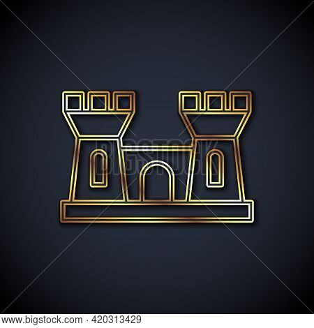 Gold Line Sand Castle Icon Isolated On Black Background. Vector
