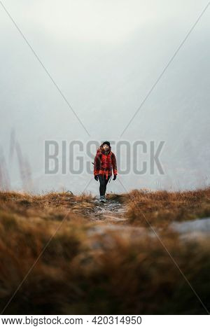 Hiker at Buachaille Etive Beag in Scotland