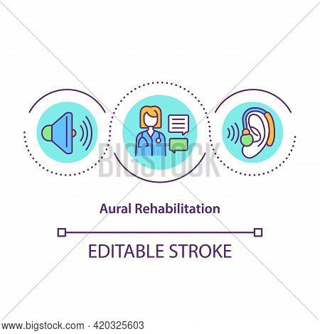 Aural Rehabilitation Concept Icon. Audiologic Rehab Idea Thin Line Illustration. Life Quality Improv