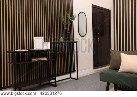 Modern Hallway Interior With Console Table And Mirror