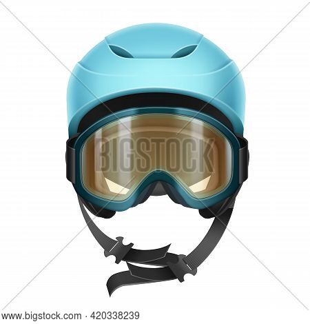 Vector Blue Protective Helmet With Orange Goggles For Skiing, Snowboarding And Other Winter Sports F