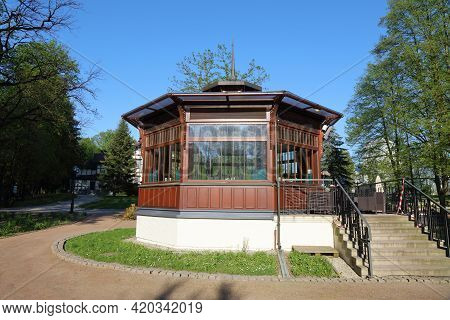 Jastrzebie Zdroj City In Poland. Historic Spa Park (polish: Park Zdrojowy) Gazebo Cafe.