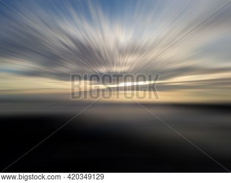 Sunset Over The Sea  Horizon. Beach Landscape Background With Rushing Clouds At Sunset Sunrise. Insp