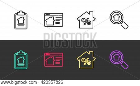 Set Line House Contract, Online Real Estate House, With Percant Discount And Search On Black And Whi